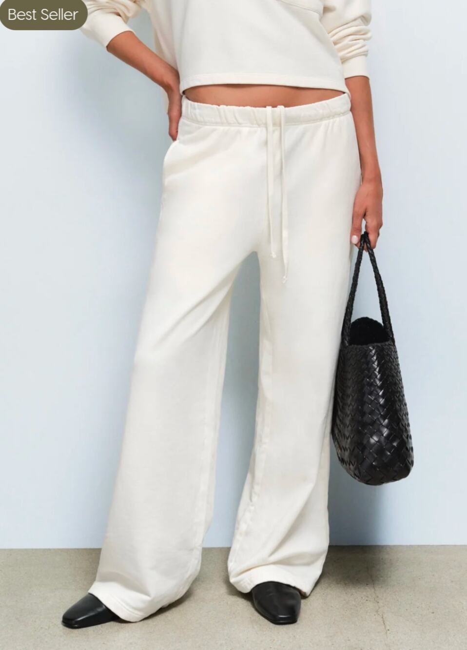 MATE The Label Organic Fleece Straight Leg Sweatpants S Bone NWT